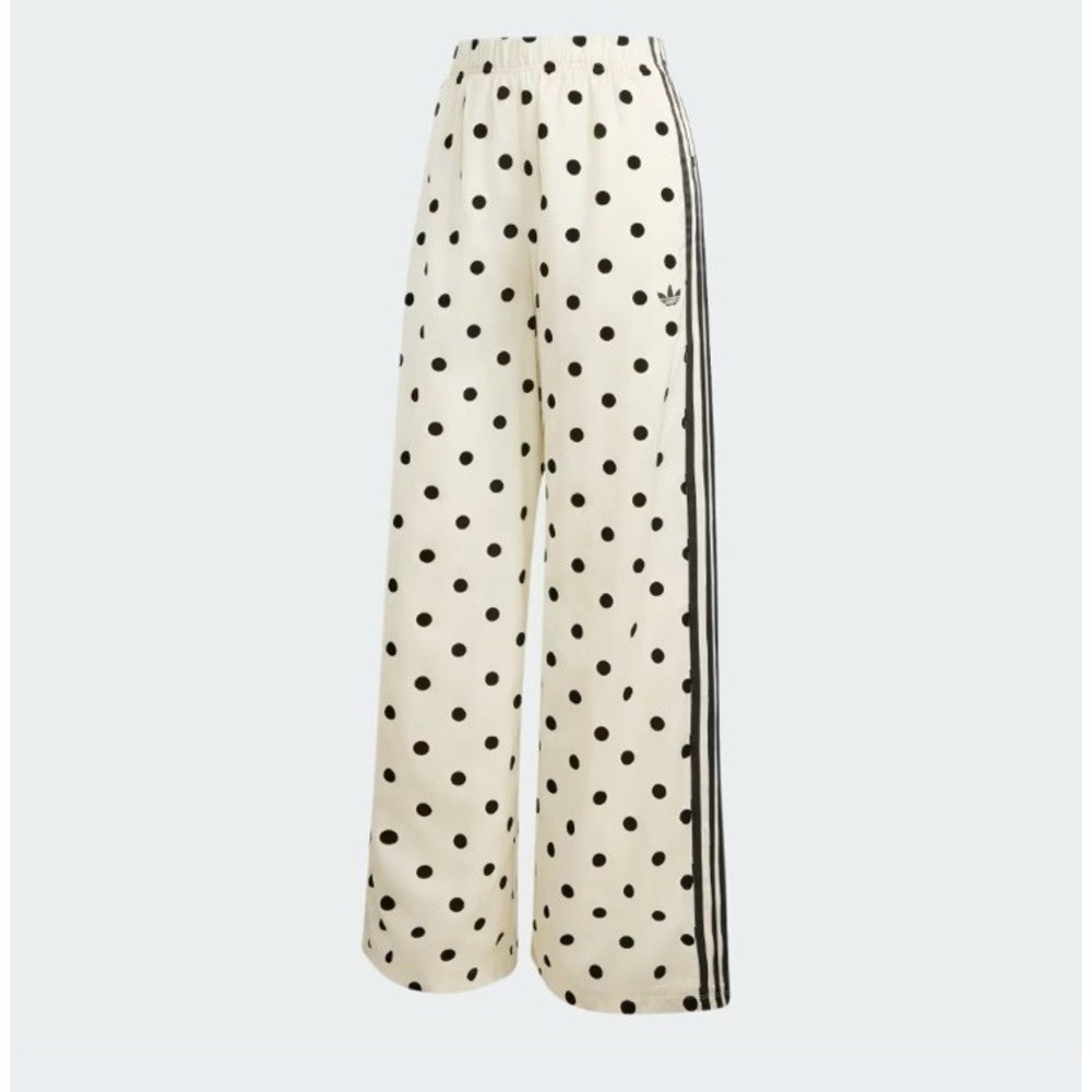 NWT Adidas Satin Polka Dot Wide Leg Pants L  Trefoil 3 Stripe Track Pants - Picture 6 of 6